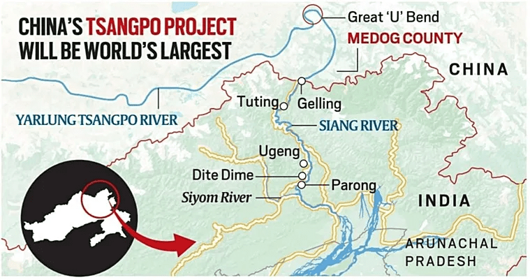 China Brahmaputra Dam location map Yarlung Tsangpo