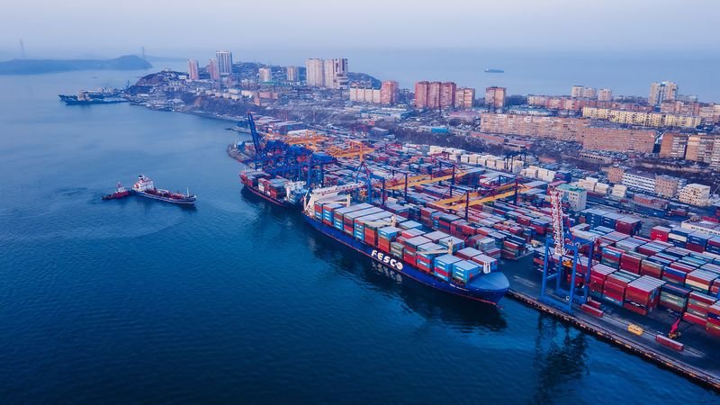 Ice cargo ships at Vladivostok port Russia India trade