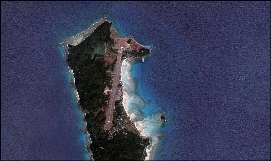 Satellite image showing military runway on Great Coco Island