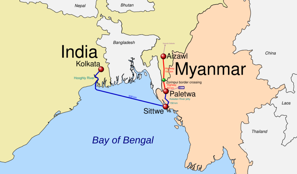 Kaladan Multi Modal project map India Myanmar